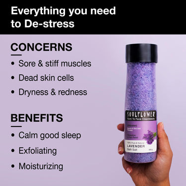 Soulflower Epsom Lavender Bath Salt for Body & Foot Spa, Calming, Relaxing, Muscle Pain Relief, Aromatherapy | Pure & Natural | Sea Salt, Lavender Essential Oil & Vitamin E, 500g (Pack of 1)